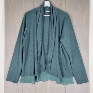 LOGO Lounge Cardigan Womens XL Teal Green Open Front Peplum Chiffon